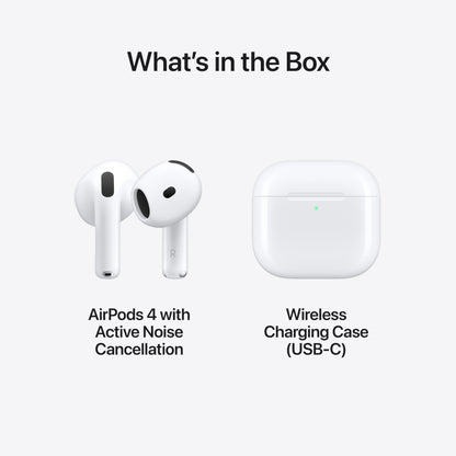 Apple AirPods 4 Wireless Earbuds, Bluetooth Headphones, with Active Noise Cancellation, Adaptive, Transparency Mode, Personalized Spatial Audio, USB-C Charging Case, Wireless Charging, H2 Chip