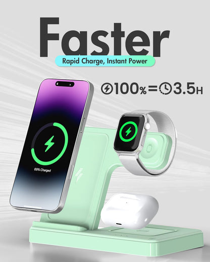 Wireless Charger iPhone Charging Station: 3 in 1 Charger Stand Multiple Devices for Apple - iPhone 17 16e 16 15 14 Pro Max 13 12 11 - Watch 11 10 9 8 7 6 5 4 3 2 SE and Ultra Series - Airpods 4 3 Pro