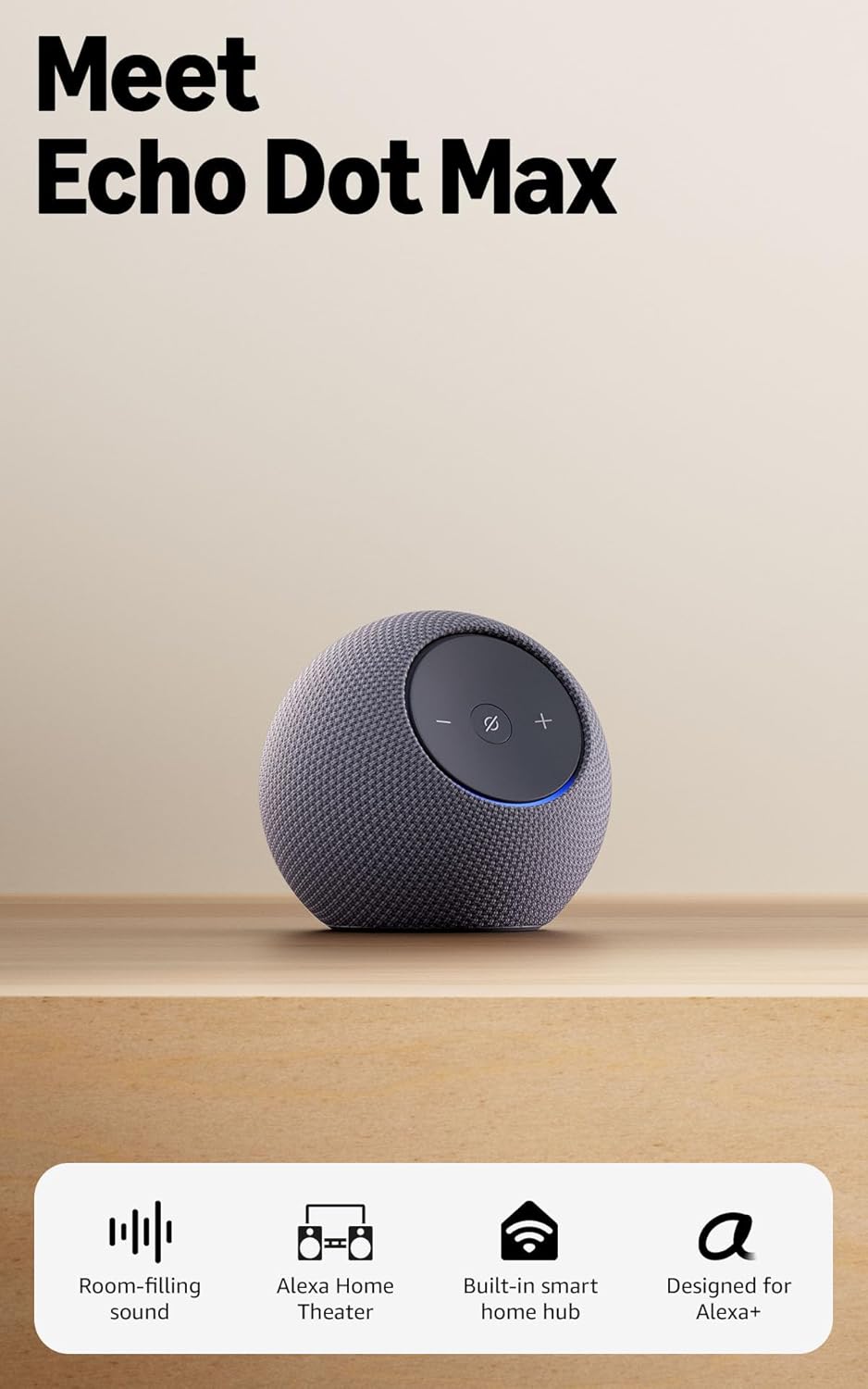 Amazon Echo Dot Max (newest model), Alexa speaker with room-filling sound and nearly 3x bass, Great for living rooms and medium-sized spaces, Designed for Alexa+, Graphite