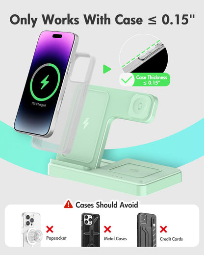 Wireless Charger iPhone Charging Station: 3 in 1 Charger Stand Multiple Devices for Apple - iPhone 17 16e 16 15 14 Pro Max 13 12 11 - Watch 11 10 9 8 7 6 5 4 3 2 SE and Ultra Series - Airpods 4 3 Pro