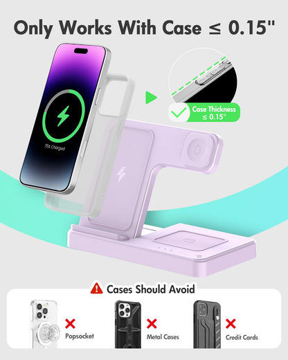 Wireless Charger iPhone Charging Station: 3 in 1 Charger Stand Multiple Devices for Apple - iPhone 17 16e 16 15 14 Pro Max 13 12 11 - Watch 11 10 9 8 7 6 5 4 3 2 SE and Ultra Series - Airpods 4 3 Pro