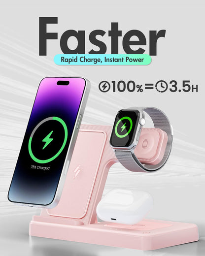 Wireless Charger iPhone Charging Station: 3 in 1 Charger Stand Multiple Devices for Apple - iPhone 17 16e 16 15 14 Pro Max 13 12 11 - Watch 11 10 9 8 7 6 5 4 3 2 SE and Ultra Series - Airpods 4 3 Pro