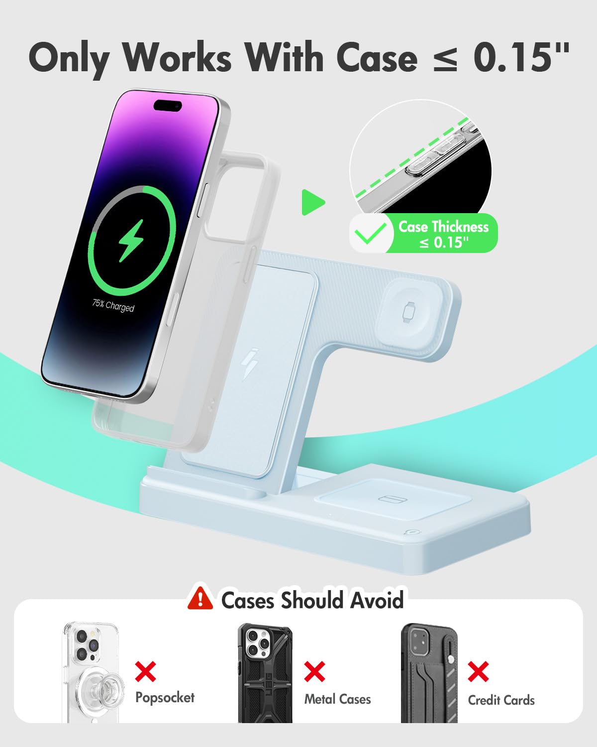 Wireless Charger iPhone Charging Station: 3 in 1 Charger Stand Multiple Devices for Apple - iPhone 17 16e 16 15 14 Pro Max 13 12 11 - Watch 11 10 9 8 7 6 5 4 3 2 SE and Ultra Series - Airpods 4 3 Pro
