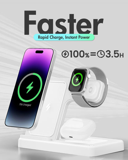 Wireless Charger iPhone Charging Station: 3 in 1 Charger Stand Multiple Devices for Apple - iPhone 17 16e 16 15 14 Pro Max 13 12 11 - Watch 11 10 9 8 7 6 5 4 3 2 SE and Ultra Series - Airpods 4 3 Pro