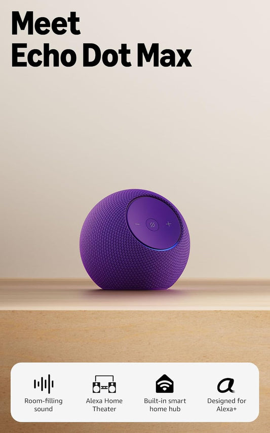 Amazon Echo Dot Max (newest model), Alexa speaker with room-filling sound and nearly 3x bass, Great for living rooms and medium-sized spaces, Designed for Alexa+, Graphite