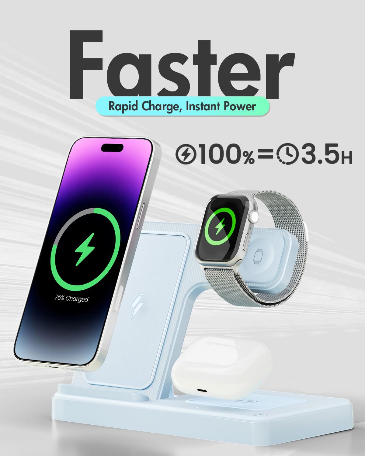Wireless Charger iPhone Charging Station: 3 in 1 Charger Stand Multiple Devices for Apple - iPhone 17 16e 16 15 14 Pro Max 13 12 11 - Watch 11 10 9 8 7 6 5 4 3 2 SE and Ultra Series - Airpods 4 3 Pro