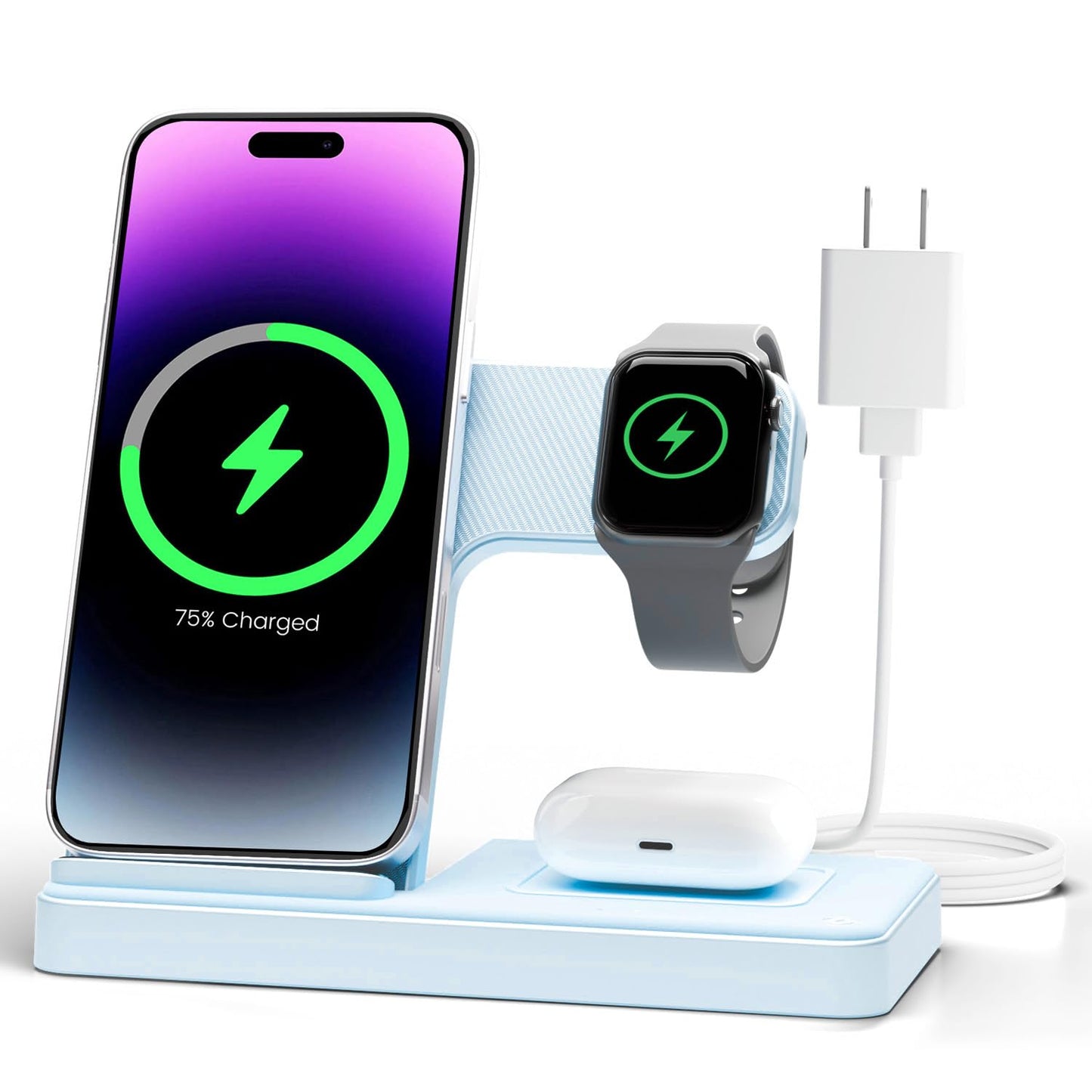 Wireless Charger iPhone Charging Station: 3 in 1 Charger Stand Multiple Devices for Apple - iPhone 17 16e 16 15 14 Pro Max 13 12 11 - Watch 11 10 9 8 7 6 5 4 3 2 SE and Ultra Series - Airpods 4 3 Pro