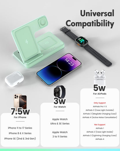 Wireless Charger iPhone Charging Station: 3 in 1 Charger Stand Multiple Devices for Apple - iPhone 17 16e 16 15 14 Pro Max 13 12 11 - Watch 11 10 9 8 7 6 5 4 3 2 SE and Ultra Series - Airpods 4 3 Pro