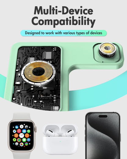 Wireless Charger iPhone Charging Station: 3 in 1 Charger Stand Multiple Devices for Apple - iPhone 17 16e 16 15 14 Pro Max 13 12 11 - Watch 11 10 9 8 7 6 5 4 3 2 SE and Ultra Series - Airpods 4 3 Pro