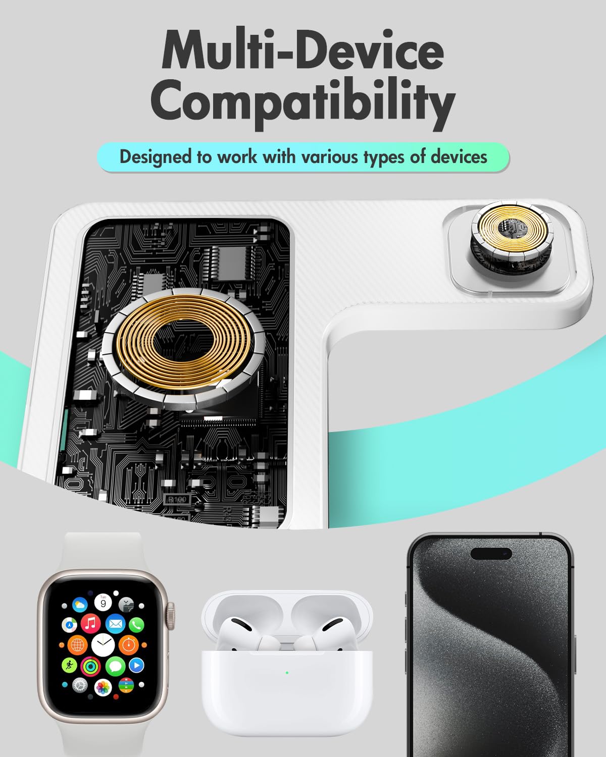 Wireless Charger iPhone Charging Station: 3 in 1 Charger Stand Multiple Devices for Apple - iPhone 17 16e 16 15 14 Pro Max 13 12 11 - Watch 11 10 9 8 7 6 5 4 3 2 SE and Ultra Series - Airpods 4 3 Pro