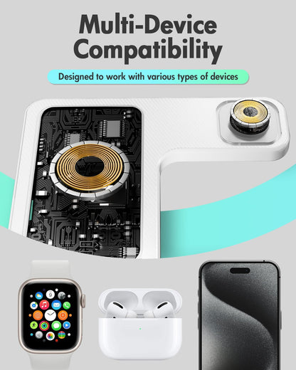 Wireless Charger iPhone Charging Station: 3 in 1 Charger Stand Multiple Devices for Apple - iPhone 17 16e 16 15 14 Pro Max 13 12 11 - Watch 11 10 9 8 7 6 5 4 3 2 SE and Ultra Series - Airpods 4 3 Pro